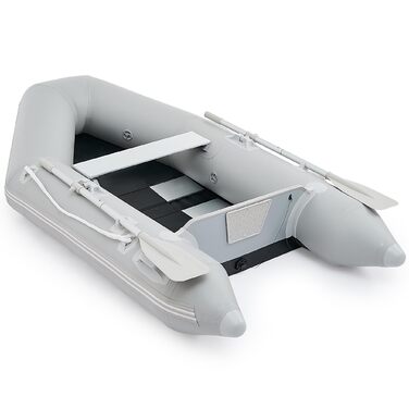 Надувне човен CO-Z для 2-4 осіб (230x130x33 см / 300x150x42 см) з веслами та насосом. Сірий, для риболовлі, з алюмінієвим дном та сидінням.