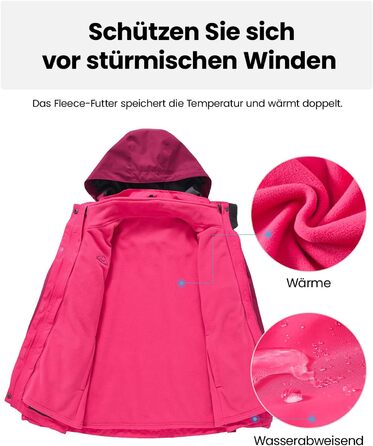 Жіноча 3-в-1 зимова куртка: водонепроникна, вітрозахисна, з флісовою підкладкою та знімним капюшоном, рожевого кольору