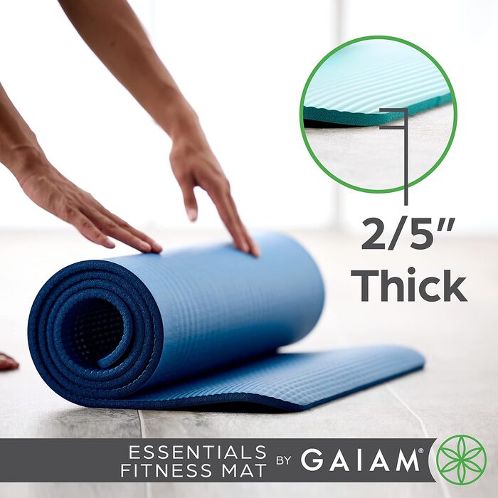 Йога мат Gaiam Essentials, товста фітнес-мат для тренувань, 183x61x1 см, чорна