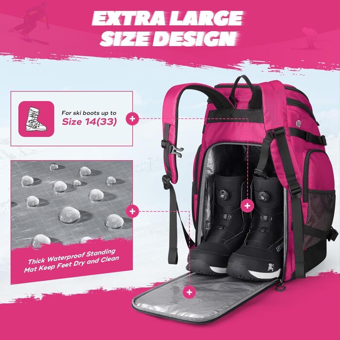 Чохол для лижних черевиків Maelstrom 55 л, великий туристичний рюкзак для чоловіків та жінок, водонепроникний мішок для сноубордичних черевиків та аксесуарів (Рожевий)