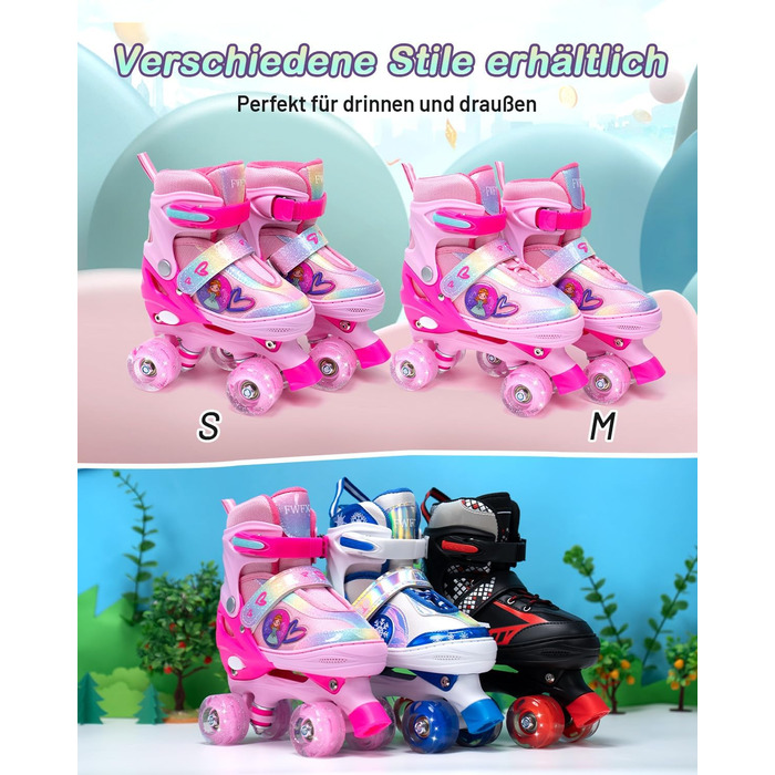 Дитячі ролики FWFX з регулюванням та підсвіткою, підходять для залу та вулиці, розмір S (EU 28-31 / MM 160-200), рожеві
