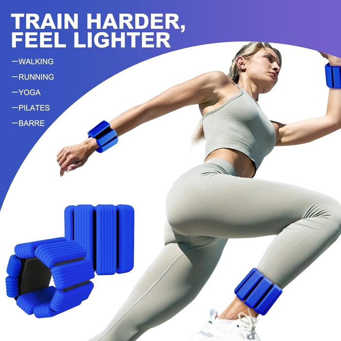 Набір вантажів для ніг та рук (2 шт., по 0,5 кг) - вантажні манжети для фітнесу, йоги, пілатесу, аеробіки, ходьби, плавання (блакитний)