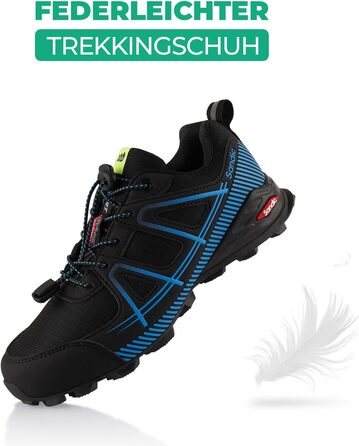 Трекінгові черевики для жінок та чоловіків, туристичні, для хайкінгу та трейлраннінгу, дихаючі, кольори: чорний, синій, блакитний, розмір 43 EU