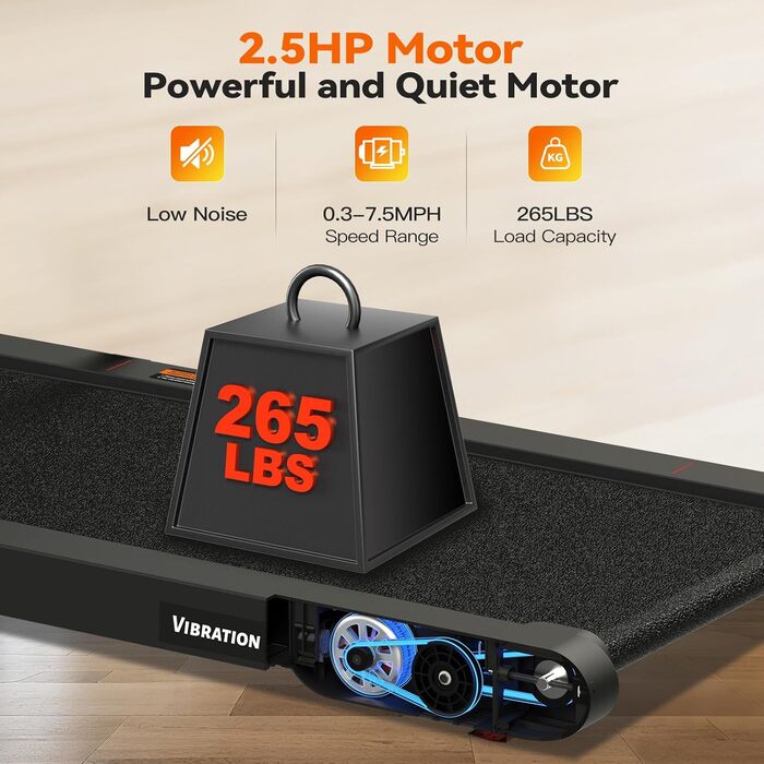 Sperax Килимок для ходьби з вібрацією 3-в-1 для бігового тренажера, з пультом дистанційного керування, 0.3-6 км/год, для дому та офісу (Сірий)
