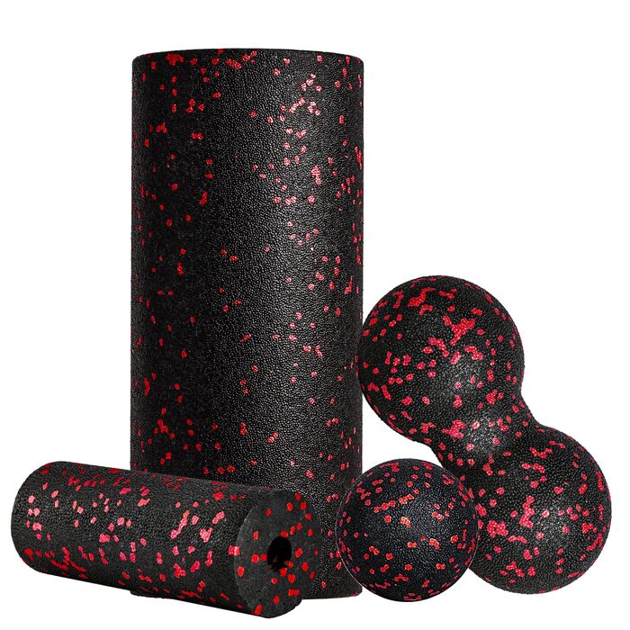 Набір ролів для м'язів: Foam Roller, м'ячик для фасції, міні-ролик, дуобол для йоги та фасціального тренування (Синій/Червоний)