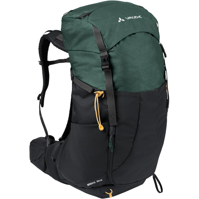 Туристичний рюкзак VAUDE Brenta 36+6 л, водонепроникний, з дощовиком, для жінок і чоловіків, зручний трекінговий рюкзак з органайзером, чорний/зелений