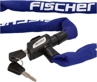 Ланцюговий замок для велосипеда та електровелосипеда FISCHER, неопренове покриття, високий рівень захисту від крадіжки, 130 см, синій (2 ключі в комплекті)