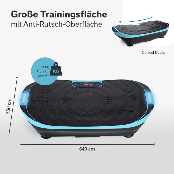 Вібраційна платформа Skandika V2 | Тренувальні ручки та стрічки, Оздоблювальна вібрація, Вигнутий дизайн, Тихий мотор, 99 рівнів, LCD-дисплей | Спортивний комплекс для дому Skandika блакитно-чорний
