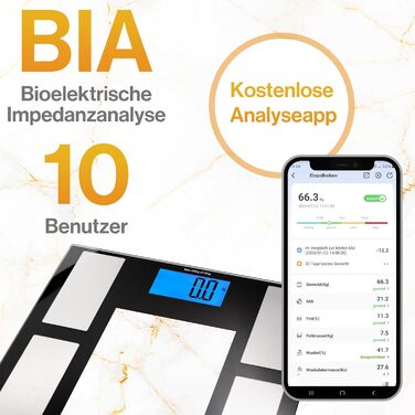 Вага тіла Iskra Bluetooth з додатком, 180 кг, для iOS та Android, технологія BIA, персональна вага, аналіз складу тіла, вага для 10 користувачів