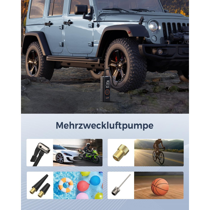 Електричний портативний компресор TowerTop 150PSI 7800mAh для авто та велосипеда з LED-дисплеєм, функцією пам'яті та автозупинки, акумуляторний, з чохлом
