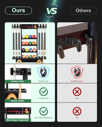 Стенд для більярду на 6 київ Regal, чорний колір, з полицею для аксесуарів, з дуба, для ігрової кімнати, клубу або чоловічої зони