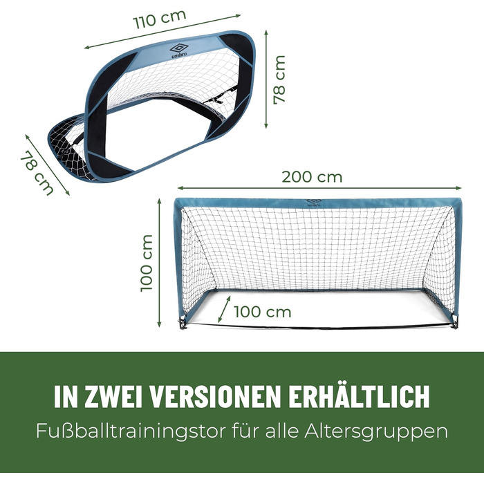 Футбольні ворота Umbro 110x78x78 см з сумкою, пластикові, для дітей і дорослих, для саду, дому та вулиці, чорні