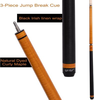 Білльярдний кий CUEELF Heavy Hitter для брейків, 652 г, 3 частини з твердою зеленою бакелітовою вершиною, склеєне дерево, пофарбований, 21 oz, цукровий/медовий