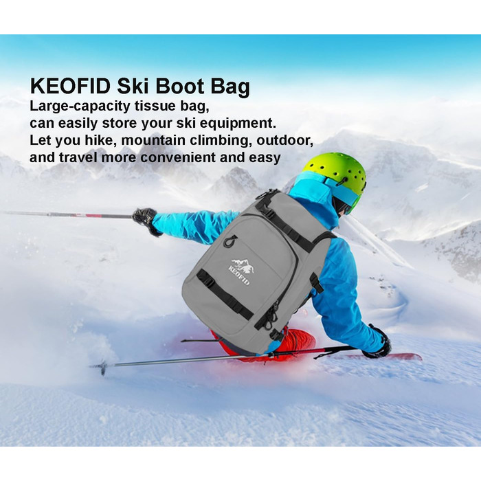 Чохол для лижних черевиків KEOFID, 50L, рюкзак для лиж та сноуборду (сірий)