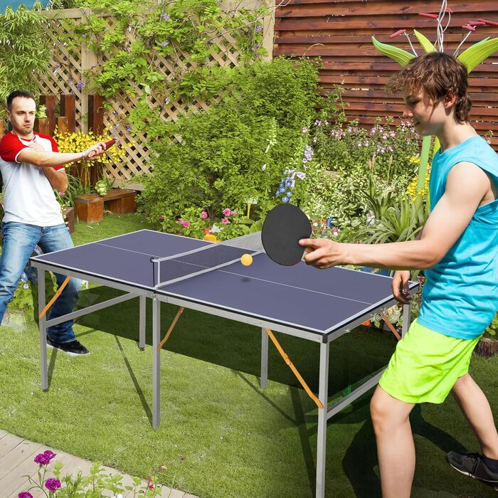 Стіл для пінг-понгу COSTWAY Mini, складний, з сіткою та ракетками, 2 ракетки та 3 м'ячі, для гри в приміщенні та на вулиці, 180 x 90 x 76 см