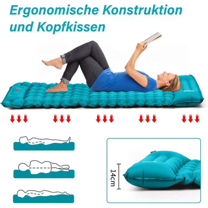 Надувний килимок для кемпінгу Isomatte 10 см, самонадувний, з насосом, для туризму та відпочинку на природі, односпальний, блакитний