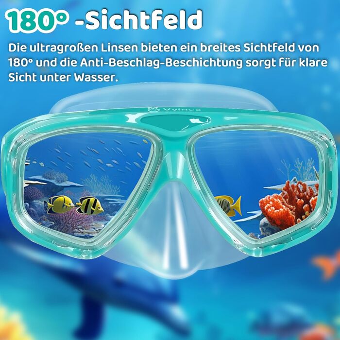 Дитячі окуляри для плавання Vvinca з захистом носа та м'яким ремінцем, міцні, антизапітніючі та водонепроникні, для дітей 3-14 років, колір: темно-зелений