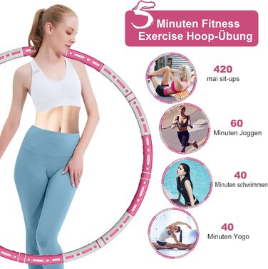 Обруч Hula Hoop TvvaaFog для дорослих і дітей, 1,2 кг, 8 знімних секцій, масажний, посилений сталевий сердечник, червоно-сірий