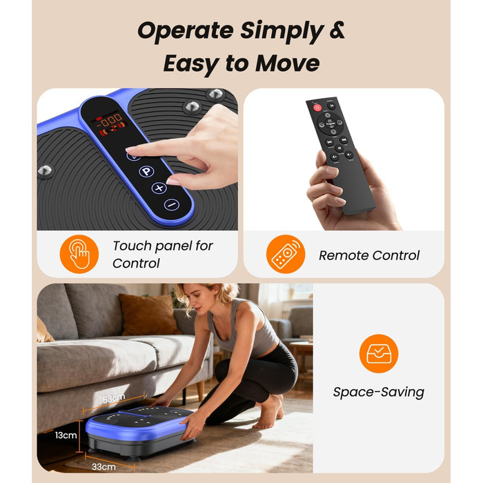 Вібраційна платформа для фітнесу 200W з пультом, 120 рівнів, ультразвук & гумові ніжки – для домашніх тренувань, підтяжки м'язів та відновлення, ідеально для жінок та літніх людей (Блакитна)