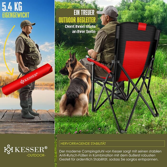 Кресlo для кемпінгу KESSER® - складне, 160 кг, з підлокітниками, кишенею для напоїв та сумкою | Стілець для риболовлі, пляжу, відпочинку
