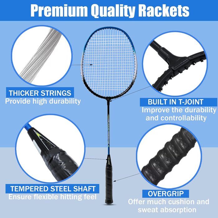 Набір для бадмінтона Magicorange (4 шт.): ракетки, воланчики, намотка, сумка. Червоний та зелений (синій та зелений)