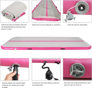 Гімнастична килимок JOYTALENT Air Matte Track з надувним покриттям, 10 см, 300 x 100 x 10 см (Рожевий)