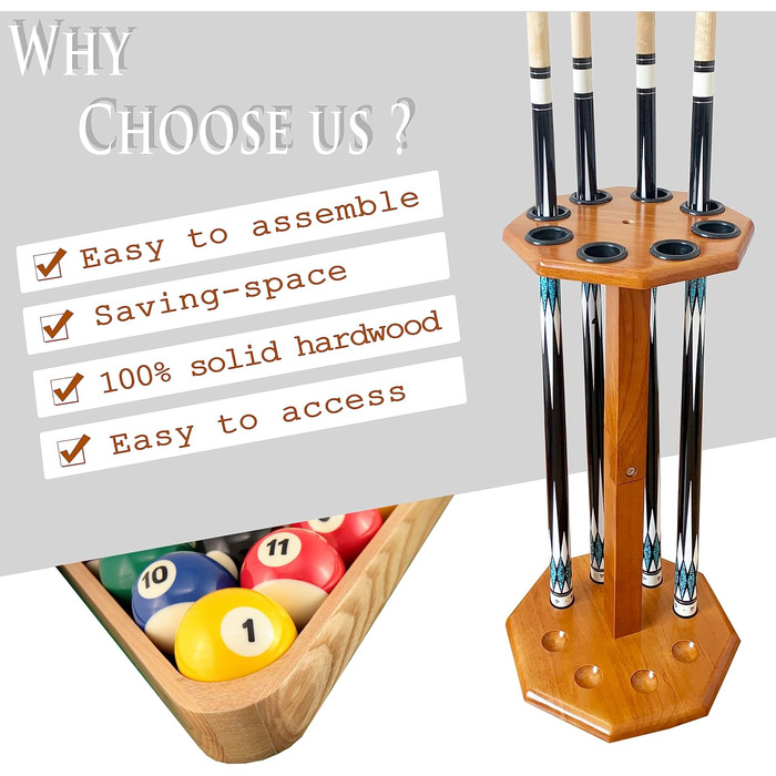 Стійка для більярдних київ на 8 київ, аксесуар для більярдного столу, дерев'яна підставка, підставка для київ для більярдного залу (FLOOR-8-MAHOGANY) (Boden-8-eiche)