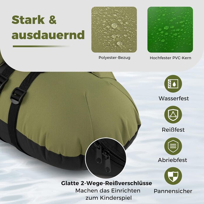 Надувне рибальське сидіння Belly Boat Costway з регульованим утримувачем вудки, зеленого кольору