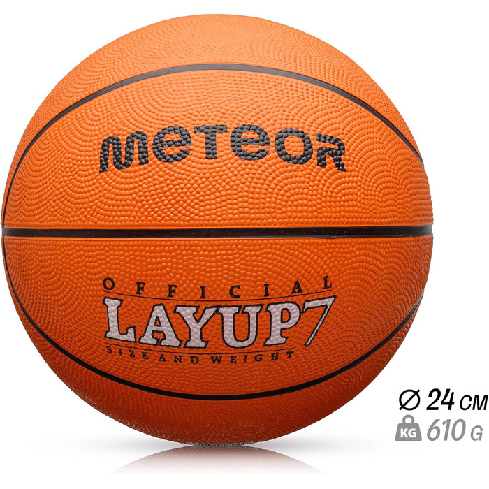 Баскетбольний м'яч Meteor Layup Kinder Mini - для дітей 4-8 років, розмір 7, оранжевий
