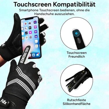 Зимові велорукавички FDX з повним пальцем, дихаючі, водовідштовхувальні, вітронепроникні, з гелевою підкладкою, сумісні з сенсорними екранами, неслизькі, теплі – ідеальні для MTB, шосе, їзди на велосипеді та бігу. Чорний/Білий S