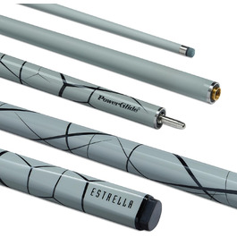 Кий для більярду/снукеру PowerGlide | Фіберглас, гладка поверхня, 2 частини, чорний/сірий, наконечник 10mm, повний розмір 57'', вага 18oz/19oz, Estrella