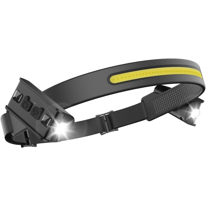 Ліхтар на лоб Tekwet LED акумуляторний, 30° кут огляду, датчик руху, 400mAh, 6 режимів, для кемпінгу, походів, бігу, риболовлі (Компактний, Чорний)