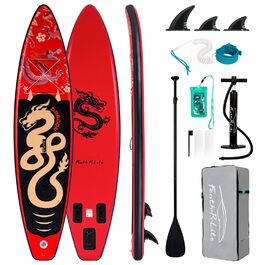 SUP дошка FEATH-R-LITE надувна 11ft для підлітків та дорослих, з аксесуарами (весло, рюкзак, насос, ліш, плавники) Red Dragon