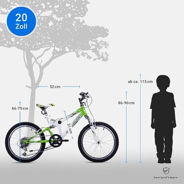 Дитячий велосипед Bergsteiger Montreal 20/24 дюймів, 18 швидкостей Shimano, повна амортизація, для хлопчиків і дівчаток 6-13 років, гірський велосипед