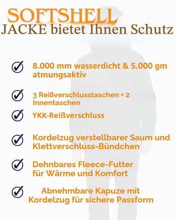 Чоловіча водонепроникна куртка Softshell Acme Projects з флісовою підкладкою, знімним капюшоном та YKK-застібкою для походів та кемпінгу, колір чорний, розмір L