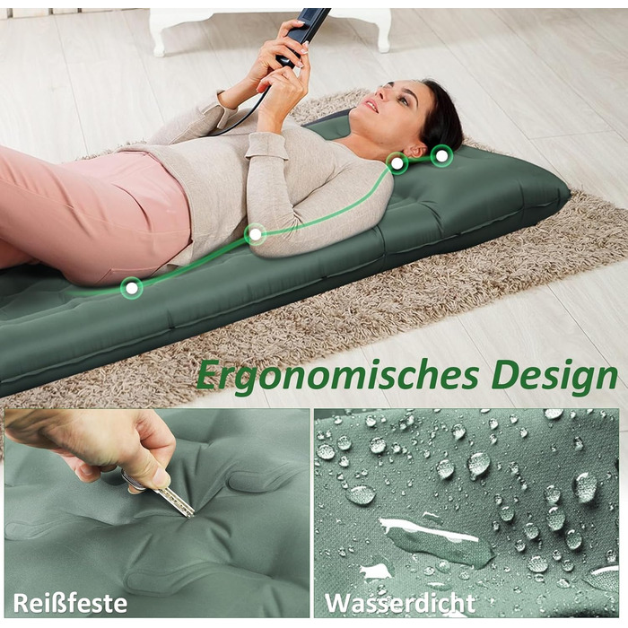 Кемпінговий килимок Jaztral самонадувний 2025, 12 см, посилена структура, насос, подушка 16 см, стійкий до розривів, ультралегкий та компактний для відпочинку на природі, походів, пляжу, 70 x 199 см