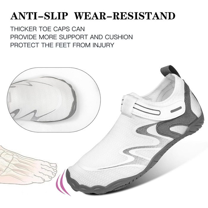 Водні черевики для плавання та серфінгу для жінок та чоловіків (43 EU, білий)