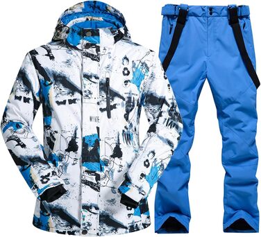 Комплект гірськолижний чоловічий ALSOGO: куртка та штани, зимовий костюм, водонепроникний, вітронепроникний, з капюшоном, сноуборд, 2 шт. (XL, блакитний)