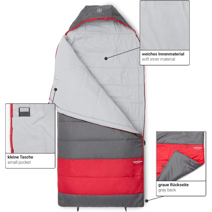 Сплячий мішок Justcamp Melvin XXL 4 сезони для дорослих, сірий
