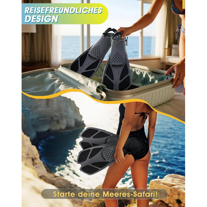 Ласти для плавання Schnorchelflossen, регульовані, дорослі/дитячі, унісекс, чорні (S/M) з сітчастим чохлом