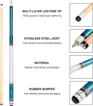 Більярдний кий 58 дюймів з насічкою 13 мм, 20oz, 4 кольори - для початківців, комерційного використання та дому