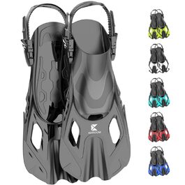 Ласти для снорклінгу Khroom регульовані, дорослі та дитячі L/XL (42-47) чорні | Короткі ласти для плавання, дайвінгу та басейну