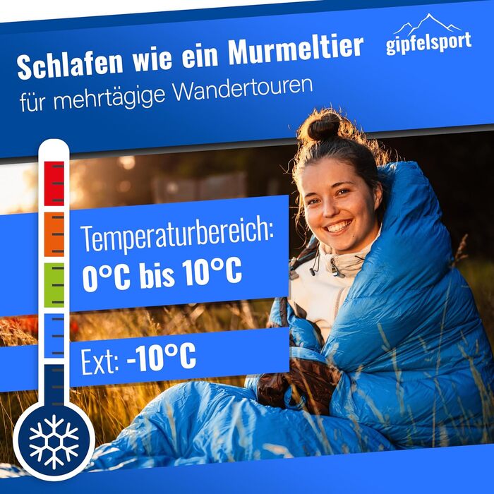 Сплячий мішок Gipfelsport Ultraleicht 4 сезони [-20°C - 15°C] | Ultralight, -5°C, для кемпінгу, трекінгу та подорожей, блакитний
