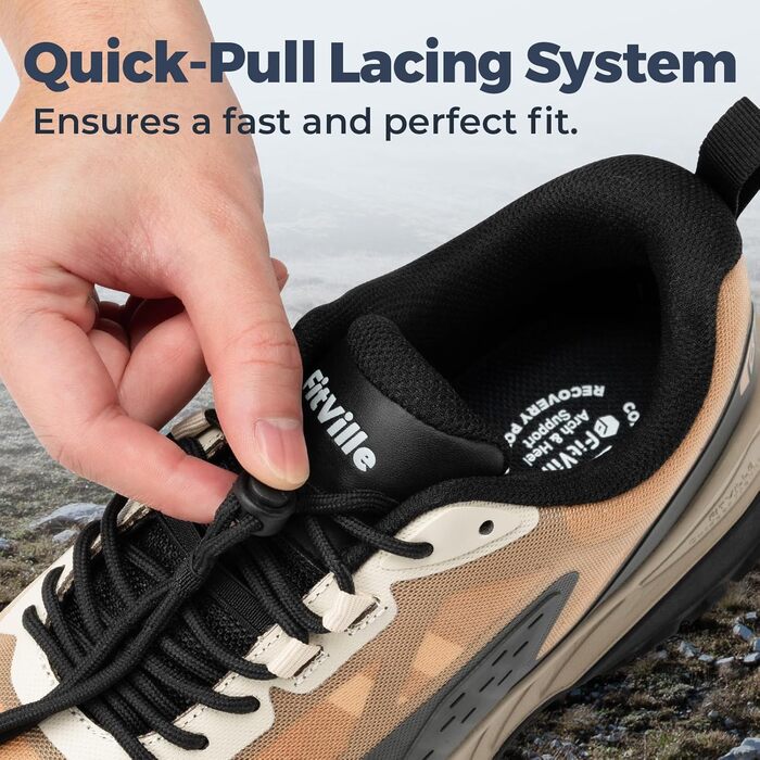 Черевики для трекінгу FitVille з широкою колодкою для чоловіків, Slip-On, Outdoor, з захистом стопи, дихаючі, для трейлу, з гнучкою застібкою, розмір 40-50, 44 EU, широка колодка, сірий колір