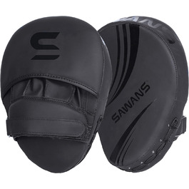 SAWANS® Box Fokus Pads з гаками та рукавичками для удару, штучна шкіра, кікбоксинг, MMA, вигнута рука, щит для ударів, цільові подушки, бойовий спорт, тренування Муай-Тай (матова чорна)