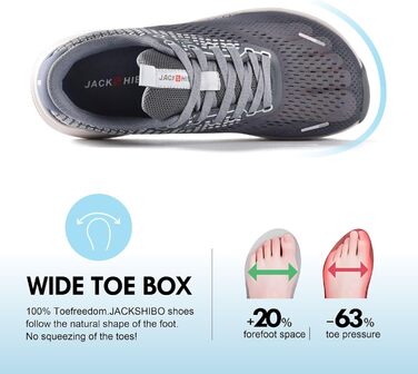 Чоловічі кросівки JACKSHIBO з широкою передньою частиною: для бігу, ходьби, занять спортом та тенісу. Подушка, товста підошва, без перепаду висоти, ширина 47 EU, сірий колір