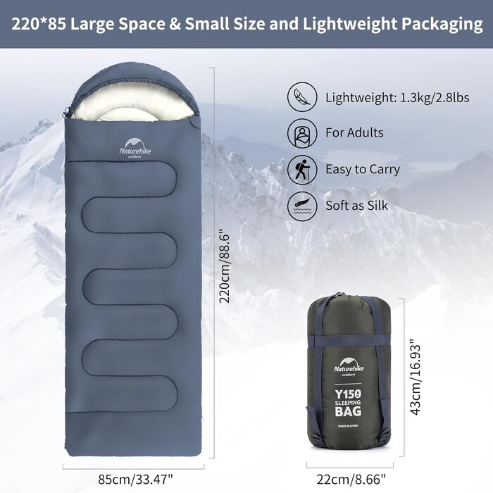 Спальний мішок Naturehike з капюшоном, ковдровий, для кемпінгу, легкий та зручний, ідеальний для подорожей та активного відпочинку на природі, Marineblau-rechts (11°C)