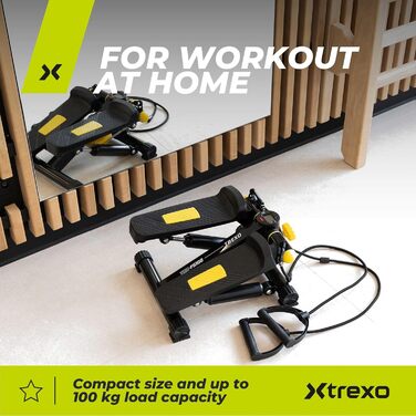 XTREXO Степер для дому FS100 | Регульована висота педалей та опір, дисплей, навантаження до 100 кг, чорний/жовтий | Hometrainer для кардіотренувань
