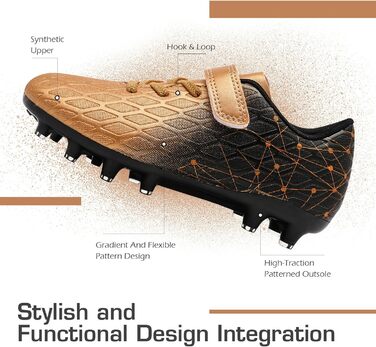 Дитячі футбольні бутси DimaiGlobal з шипами для хлопчиків та дівчаток, зала/штучний газон, кеди для міні-футболу, професійні тренувальні бутси (33 EU, Gold)