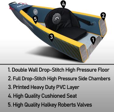 Надувний каяк Aqua Marina Tomahawk AIR-K 440 см для 2 осіб, преміум, жорсткий Drop-Stitch, морський/жовтий